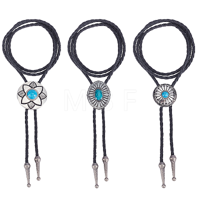 3Pcs 3 Styles Alloy Pave Resin Imitation Gemstone Flower Oval Pendant Bolo Tie Lariat Necklaces NJEW-CL0001-08-1