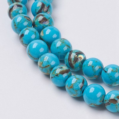 Sea Shell and Synthetic Turquoise Assembled Beads Strands G-G758-04-8mm-1