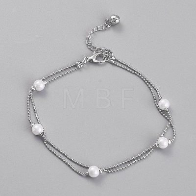 Brass Ball Chain Multi-Strand Anklets AJEW-B005-19P-1