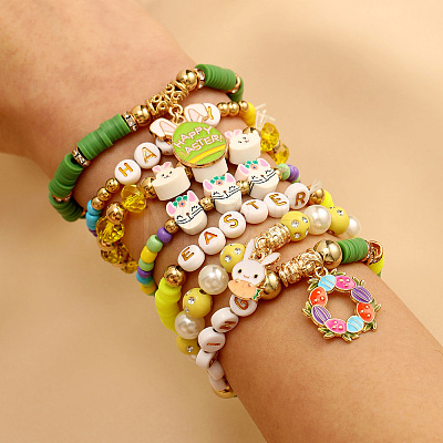 7Ps 7 Styles Easter Alloy Enamel Charm Bracelets FS-WG12F37-01-1