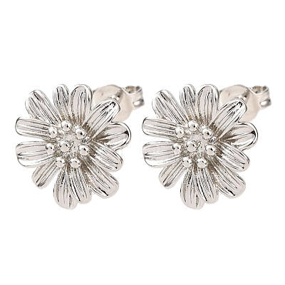 Valentine's Day Flower Brass Stud Earrings EJEW-D351-03P-1