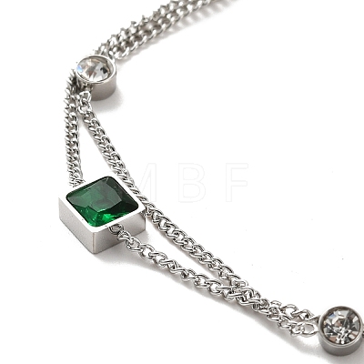 304 Stainless Steel Chain Multi-strand Anklet with Rhinestone BJEW-P272-02P-1