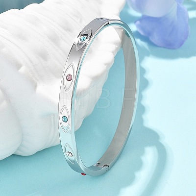 Eye 304 Stainless Steel Rhinestone Bangles for Women BJEW-Z092-09P-1