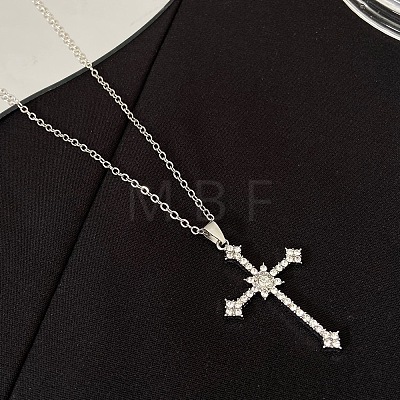 Alloy Full Crystal Rhinestone Religion Cross Pendant Cable Chain Necklaces for Women PW-WG8E4F5-01-1