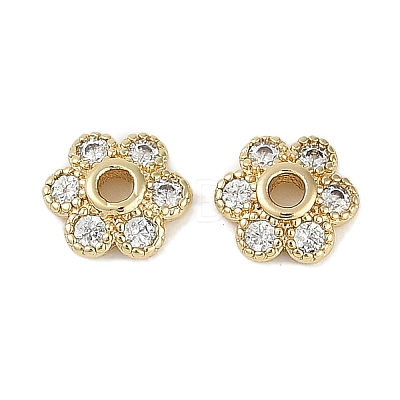 Brass Micro Pave Clear Cubic Zirconia Bead Caps KK-I719-07G-1