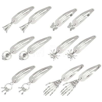 6 Pairs 6 Styles Alloy Snap Hair Clips for Woman Girls OHAR-CP0001-12-1