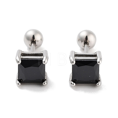 Square 316 Surgical Stainless Steel Pave Cubic Zirconia Cartilage Earrings for Women Men EJEW-Z050-34C-02P-1