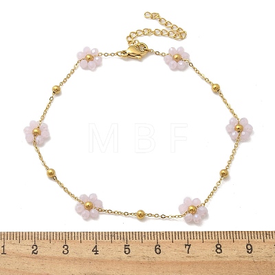 304 Stainless Steel & Synthetic Stone Daisy Flower Chain Anklets for Women AJEW-B031-01G-02-1