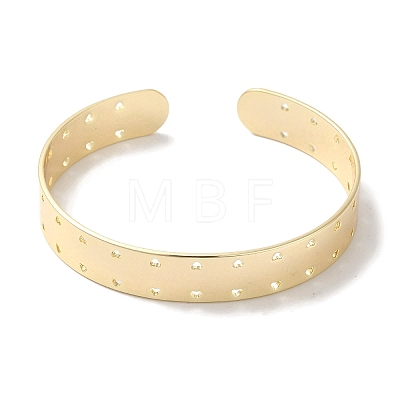 Brass Hollow Heart Open Cuff Bangles for Women BJEW-U003-04G-1