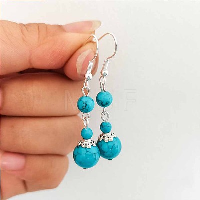 Alloy with Synthetic Turquoise Dangle Rarrings for Women LG8440-2-1