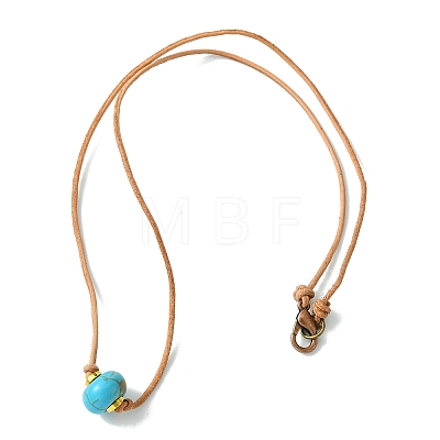 Rondelle Synthetic Turquoise European Bead Cowhide Leather Cord Choker Necklaces NJEW-JN04984-1