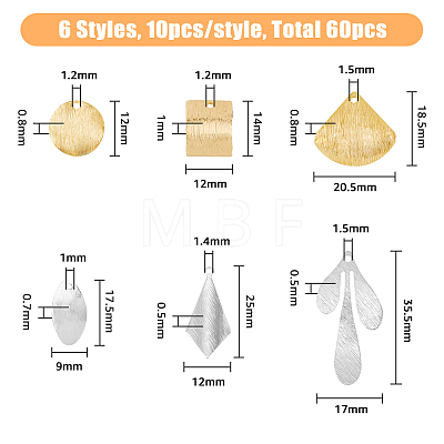 60Pcs 6 Style Brass Charms KK-FH0005-10-1