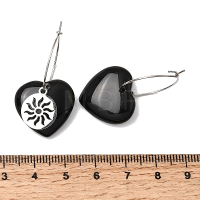 Natural Obsidian & 304 Stainless Steel Hoop Earrings for Women EJEW-G475-01P-04-1