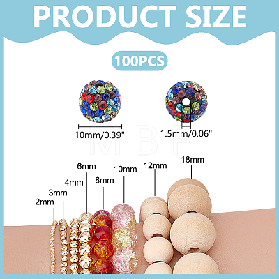 100Pcs Polymer Clay Pave Rhinestone Beads RB-PH0001-38B-1