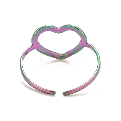 Ion Plating(IP) Rainbow Color 304 Stainless Steel Open Heart Cuff Ring for Women RJEW-C025-23M-1