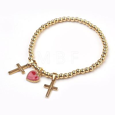Brass Beads Stretch Charm Bracelets BJEW-JB03863-1