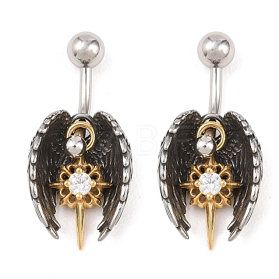 316 Stainless Steel Pave Clear Cubic Zirconia Curved Barbell Dangle Belly Rings AJEW-C044-02-1
