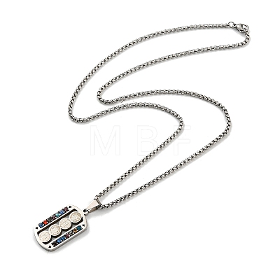 304 Stainless Steel Colorful Rhinestone Rectangle with Saint Benedict Medal Pendant Necklaces NJEW-G115-03P-1