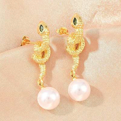Snake Brass Micro Pave Cubic Zirconia Stud Earrings EJEW-K249-13G-1