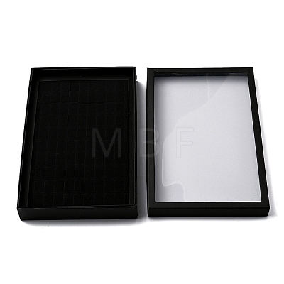 100-Slot Rectangle Black Paper Ring Presentation Boxes with Clear Lid RDIS-WH0006-29A-1