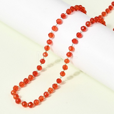 304 Stainless Steel with Glass Faceted Rondelle Bead Handmade Link Chain Birth Stone Necklaces for Women NJEW-G195-01G-02-1