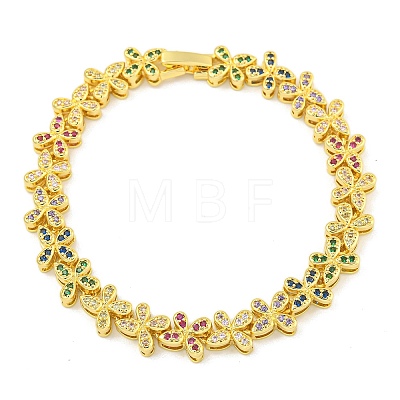 Rack Plating Brass Pave Cubic Zirconia Butterfly Link Bracelets for Women BJEW-B110-05G-1