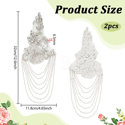 Glass Seed & Rhinestone Beaded Fringe Embroidery Applique Patch DIY-WH0780-20A-1