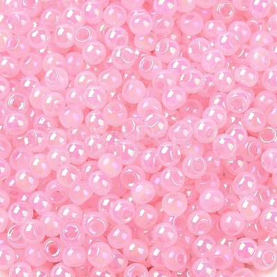 6/0 Opaque Colours Rainbow Plated Round Glass Seed Beads SEED-T006-04D-09-1