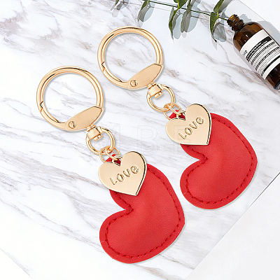 2Pcs Minimalist Leather Heart Earphone Case Keychain Bag Backpack Pendant Car Purse Keyring Charm KEYC-CL0001-60-1