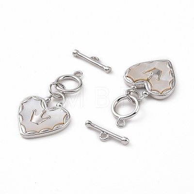 Brass with Shell Toggle Clasps KK-E068-VC164-1