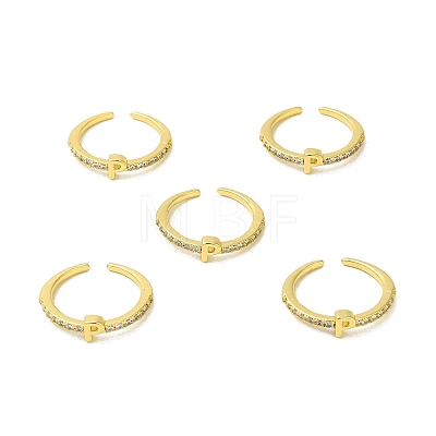 Clear Cubic Zirconia Initial Letter Open Cuff Ring RJEW-H120-09G-P-1
