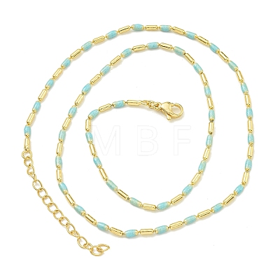 Brass Enamel Column Link Chain Necklaces NJEW-H039-04A-02G-1