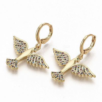 Brass Micro Pave Colorful Cubic Zirconia Dangle Hoop Earrings EJEW-S208-072-1