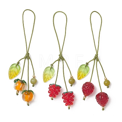 3Pcs 3 Styles Fruits Theme Glass Pendant Decorations for Mobile Accessories HJEW-TA00453-1