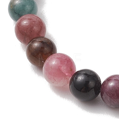 Round Natural Multicolor Tourmaline Beads Stretch Bracelets for Women Men BJEW-JB13524-1