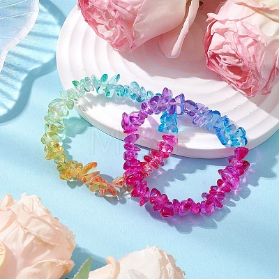 Rainbow Color Glass Chip Beaded Stretch Kid Bracelets for Girls BJEW-JB10779-1