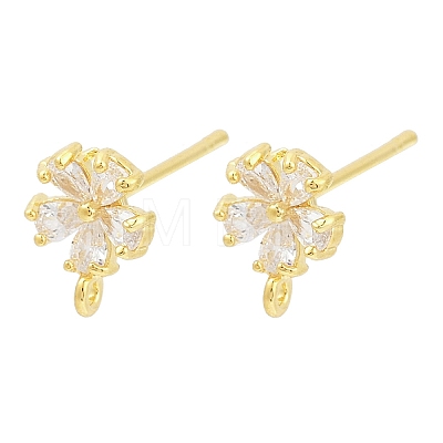 Brass Micro Pave Clear Cubic Zirconia Stud Earring Findings KK-Z099-02G-01-1