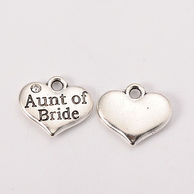 Wedding Theme Antique Silver Tone Tibetan Style Heart with Aunt of Bride Rhinestone Charms TIBEP-N005-09A-1