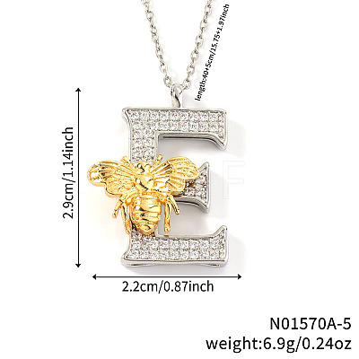 Brass Micro Pave Clear Cubic Zirconia Bee Initial Pendant Necklaces FS-WGF5E80-05-1