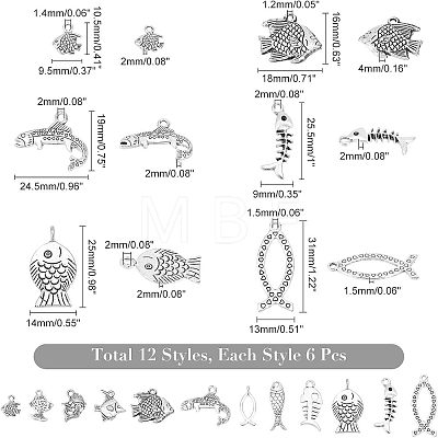  72Pcs 12 Style Tibetan Style Alloy Pendants TIBE-NB0001-23-1