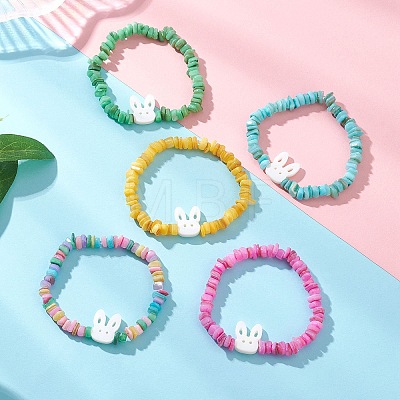 Natural Freshwater Shell Chip  Beads Stretch Bracelets for Girl BJEW-JB13097-1