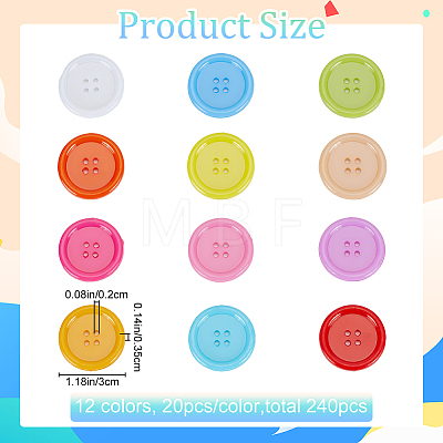 240pcs 12 Colors Plastic Button KY-CP0001-01-1