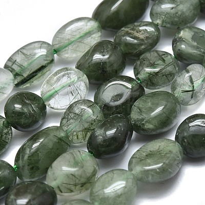 Natural Green Rutilated Quartz Beads Strands G-O-186-B-12-1