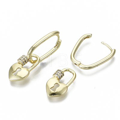 Brass Micro Pave Clear Cubic Zirconia Dangle Huggie Hoop Earrings EJEW-S201-218-NF-1