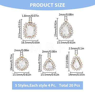 20Pcs 5 Style Alloy Rhinestone Pendants ALRI-FH0001-17-1