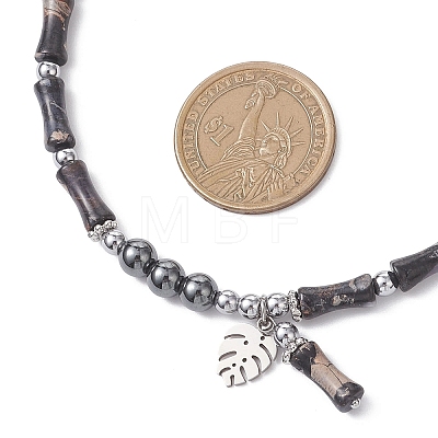 Dyed Purple Natural Imperial Jasper & Synthetic Non-magnetic Hematite Bamboo Joint Beaded Necklaces NJEW-JN05725-01-1
