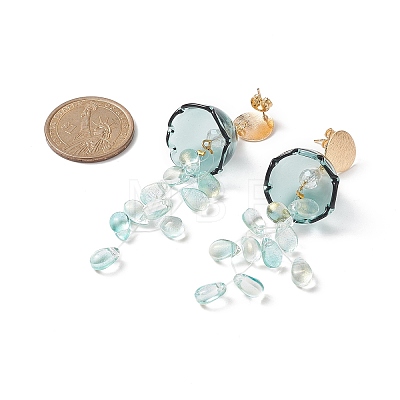 Glass Jellyfish with Shell Pearl Beaded Dangle Stud Earrings EJEW-TA00217-1