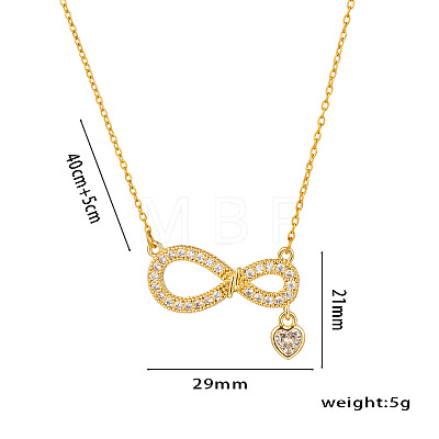 Valentine's Day 304 Stainless Steel Micro Pave Clear Cubic Zirconia Infinity with Heart Pendant Necklaces for Women FS-WGC932D-01-1