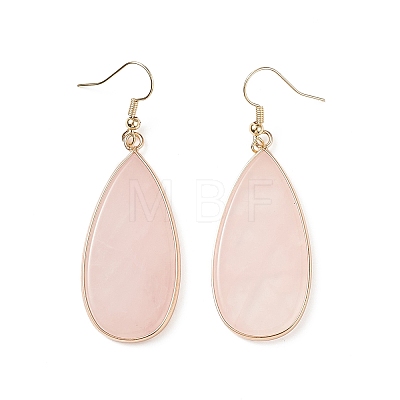 Natural Rose Quartz Teardrop Dangle Earrings EJEW-G331-01G-01-1