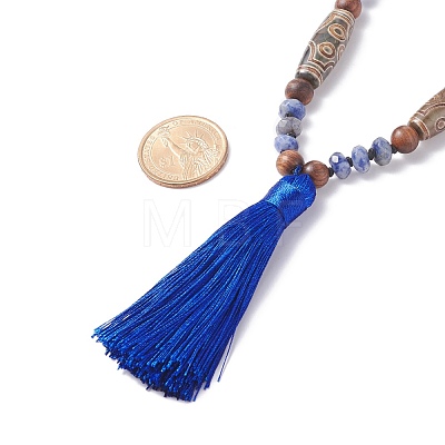 108 Mala Beads Necklace with Tassel NJEW-JN03791-1